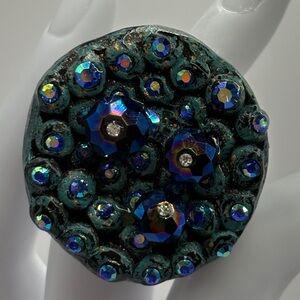 Elegant Blue Crystal Statement Stretch  Ring